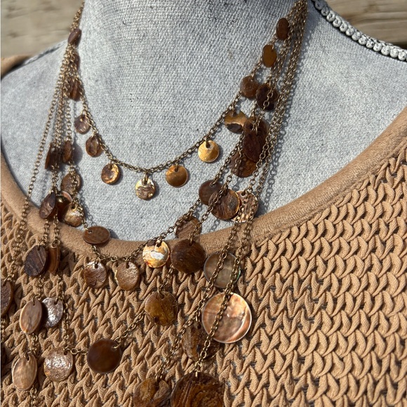 Boho Layered Shell Disc Necklace - Picture 3 of 7